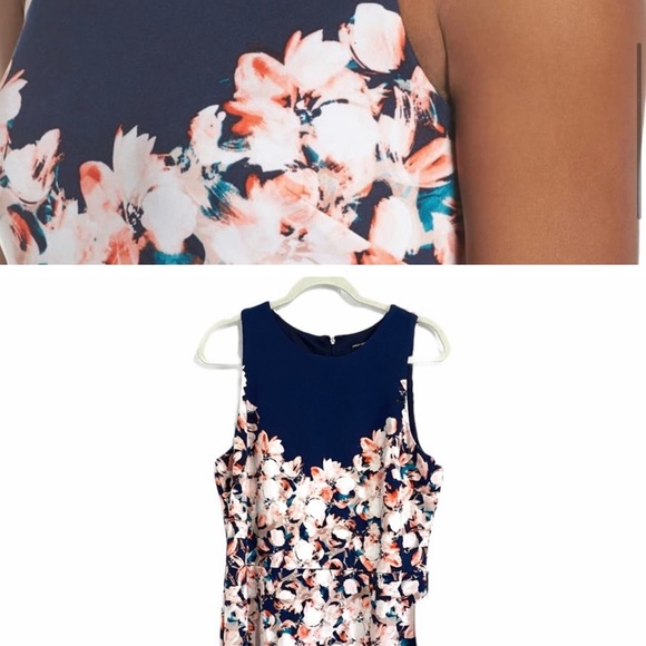 Maggy London Floral Sleeveless Sheath Dress Navy 16 - Picture 6 of 9